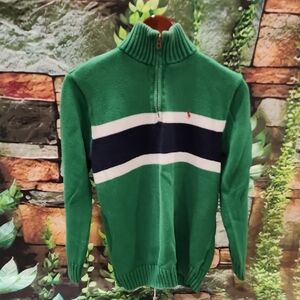 Polo Green Sweater with Navy and White Stripes